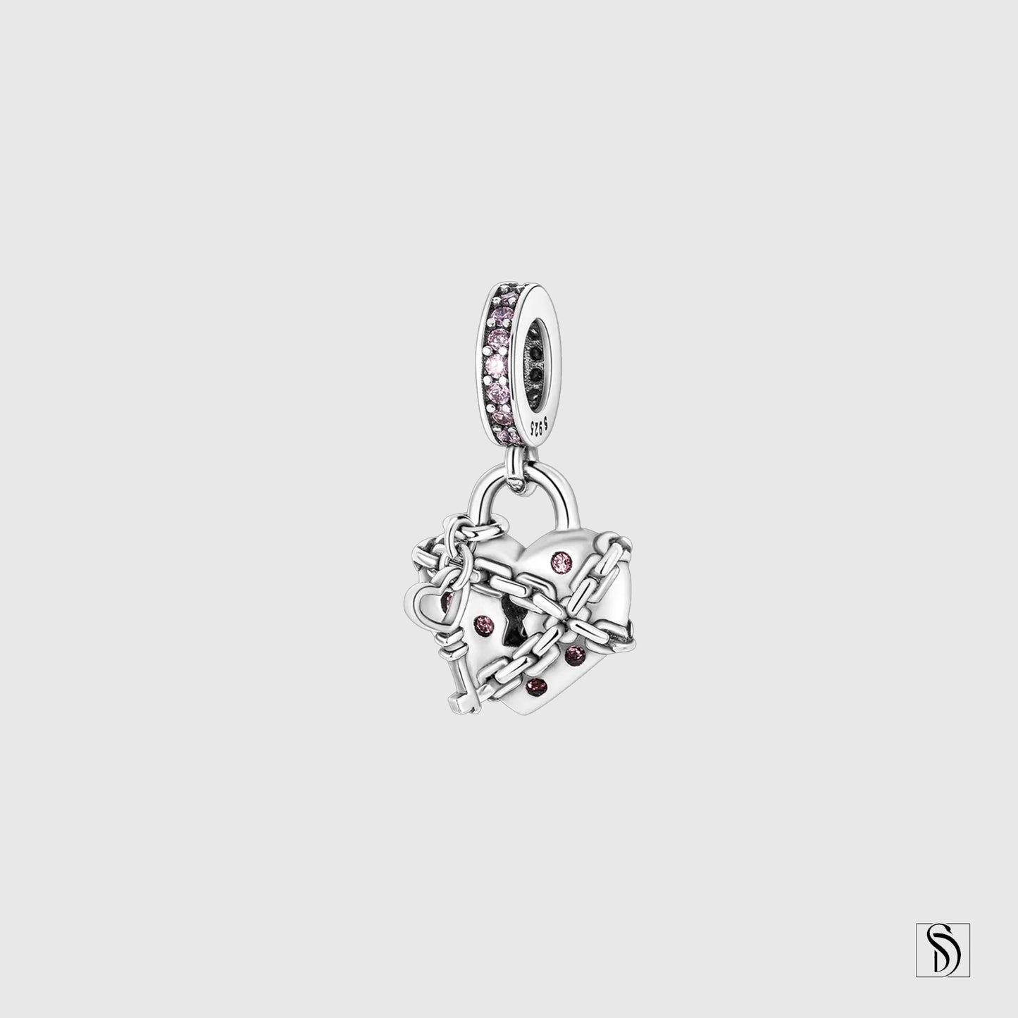 Chained Broken Heart Pink Gemstones Pendant Necklace