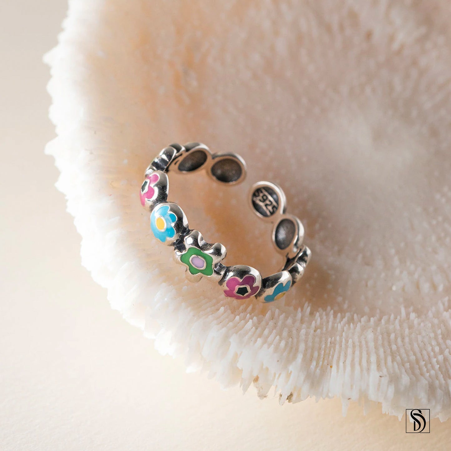 Adjustable Sterling Silver Flower Ring