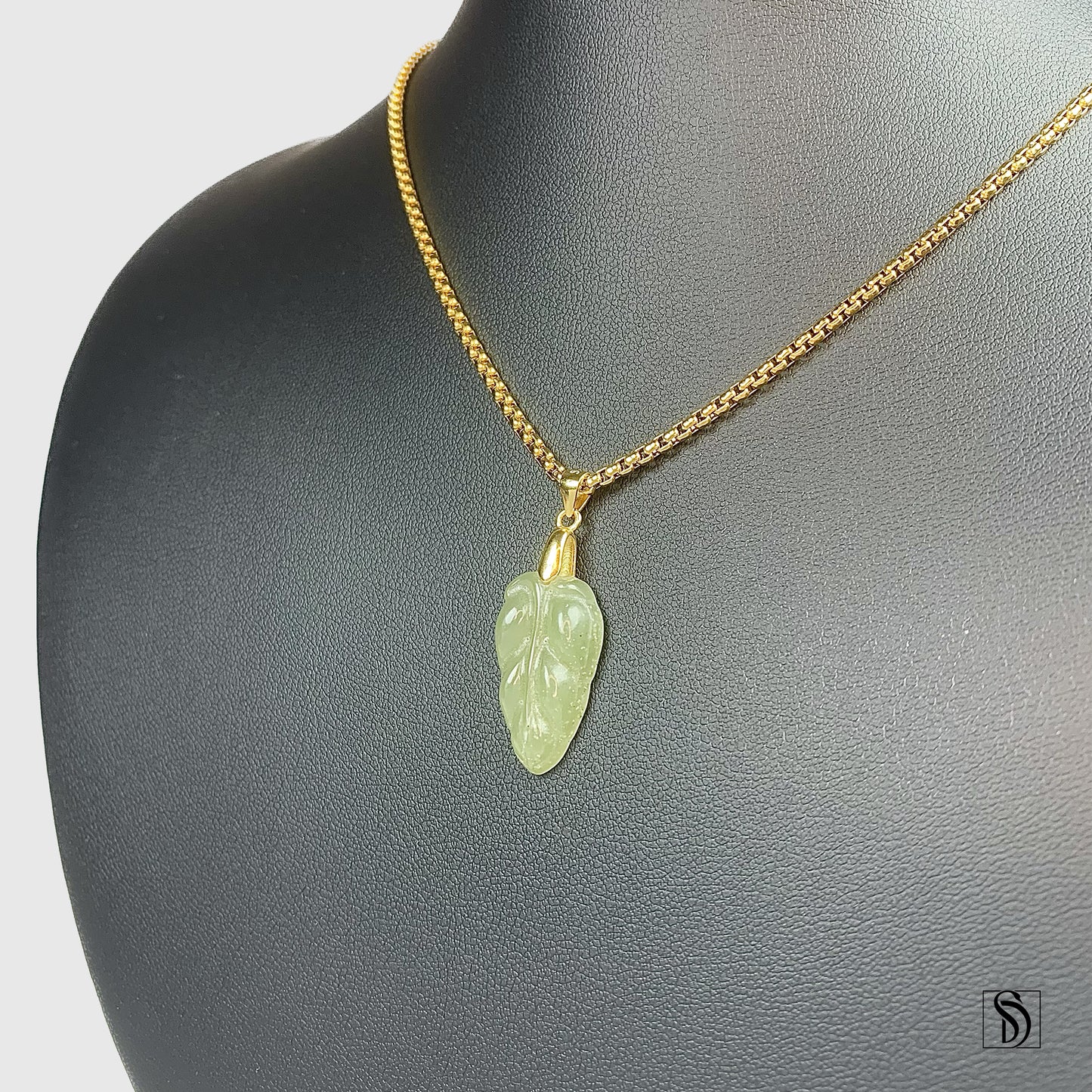 Certified Jade Leaf Pendant Necklace