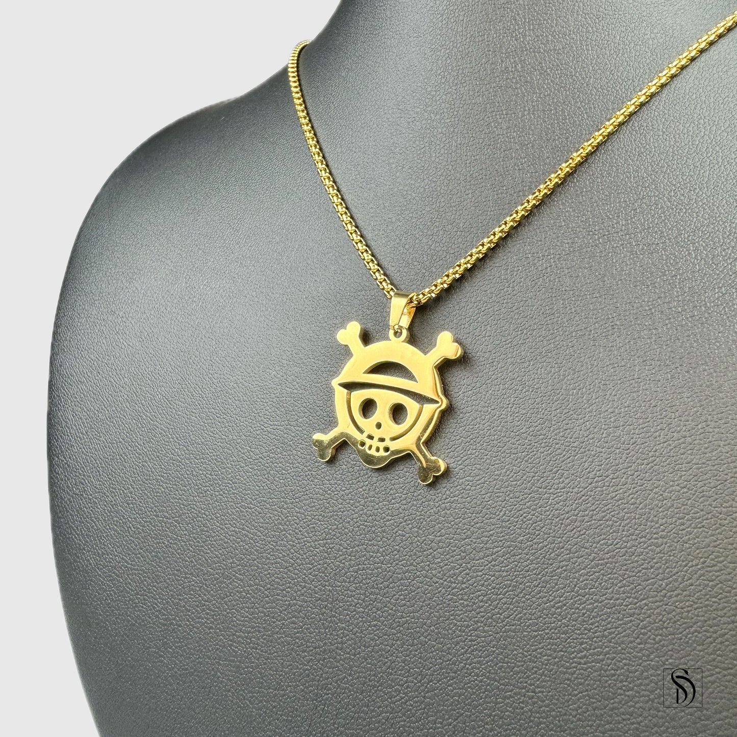 Gold One Piece Skull Pendant Necklace