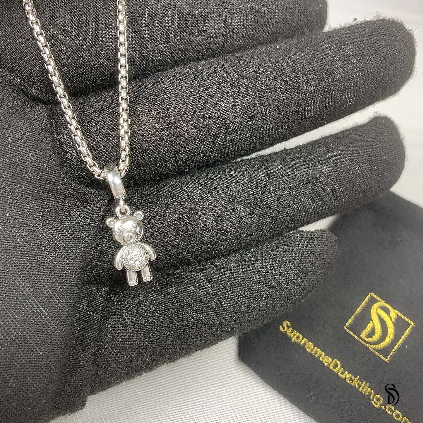 Silver Teddy Bear Pendant Necklace