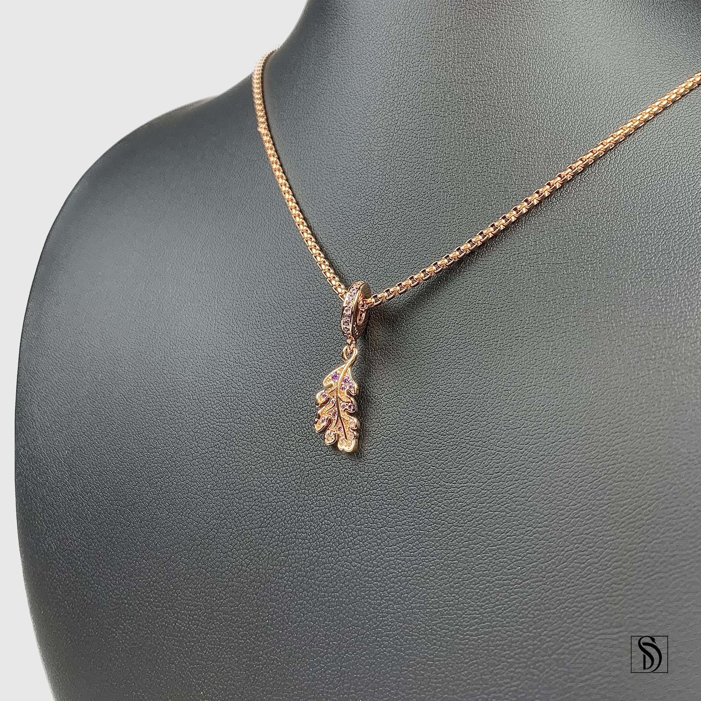 Rose Gold Gemstone Leaf Pendant Necklace