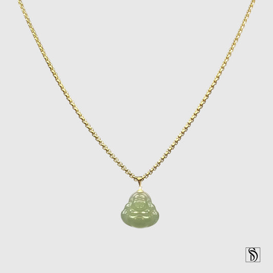 Natural Green Jade Buddha Pendant Necklace