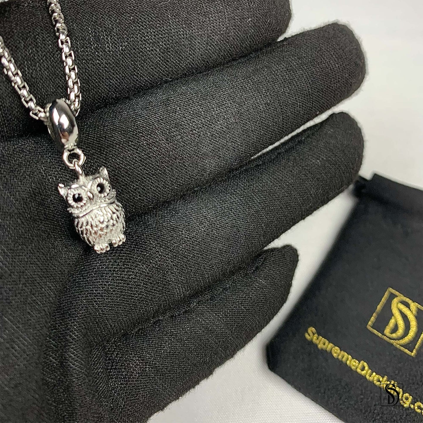 Wisdom Owl Black Gemstone Pendant Necklace
