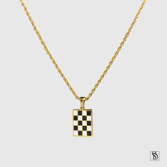 Black and White Chess Board Pendant Necklace