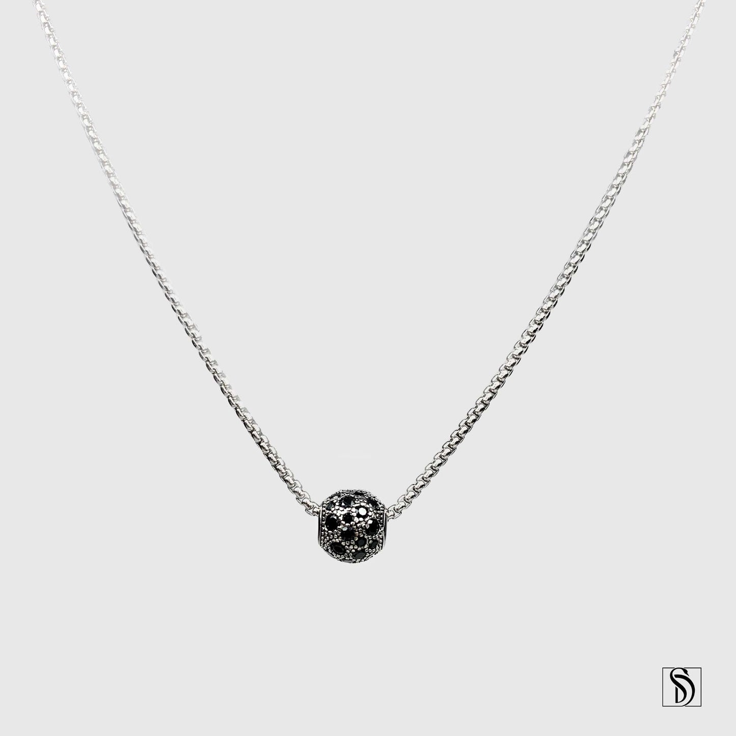 Black Crushed Gemstone Charm Necklace