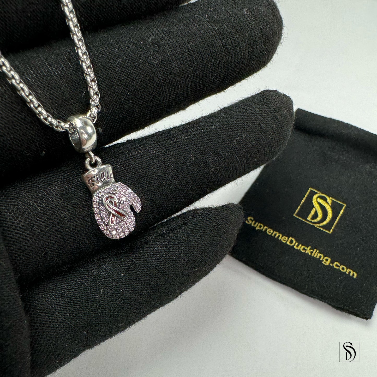 Pink Gemstones Boxing Gloves Pendant Necklace