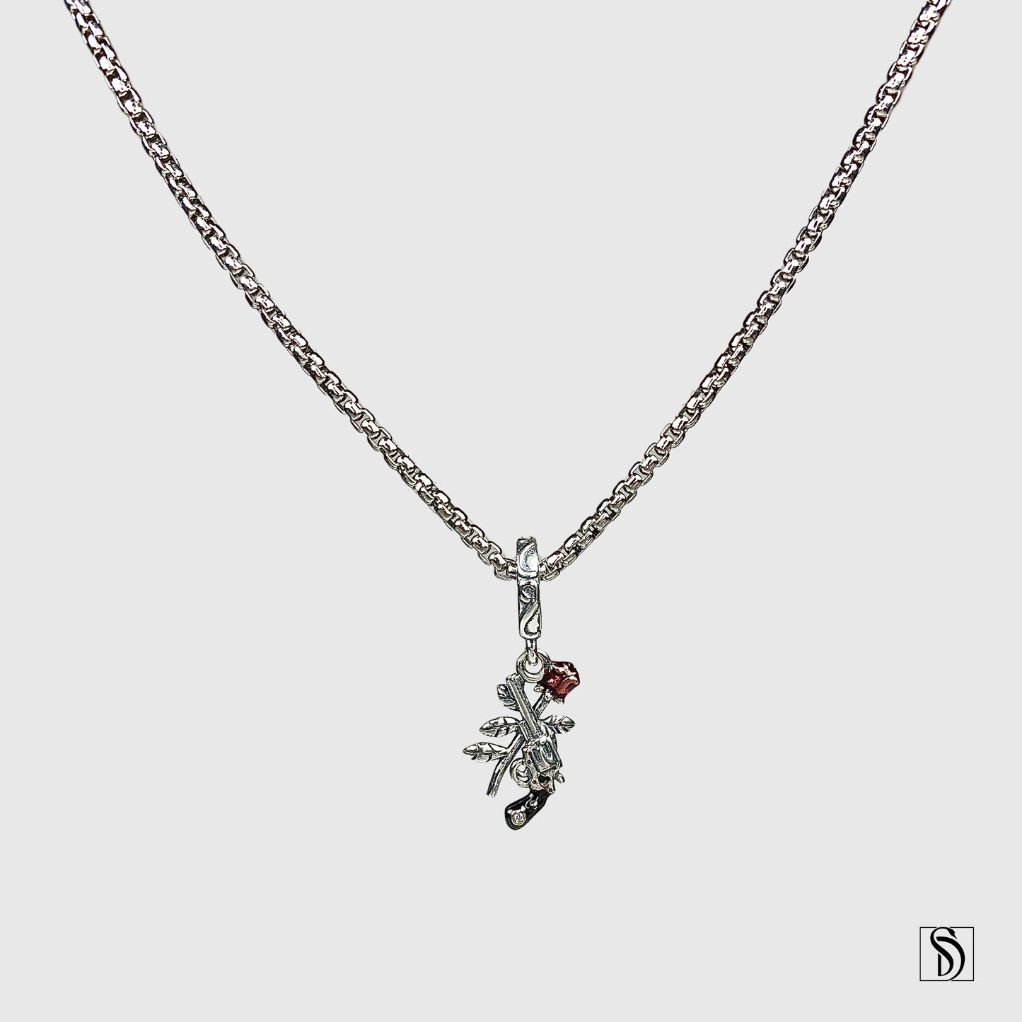 Gun and Rose Pendant Necklace