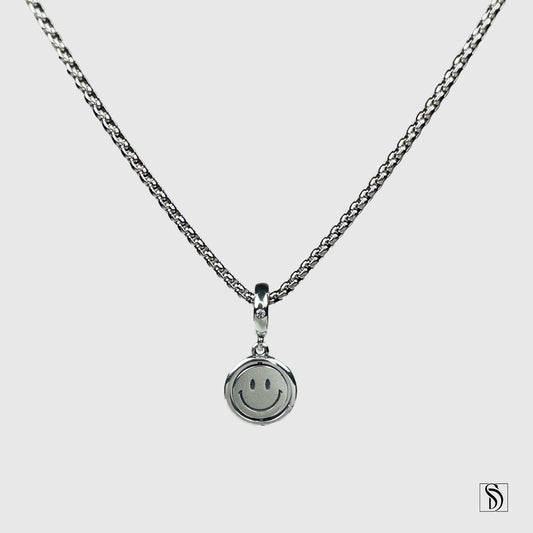 Silver Smiley Face Spinner Pendant Necklace