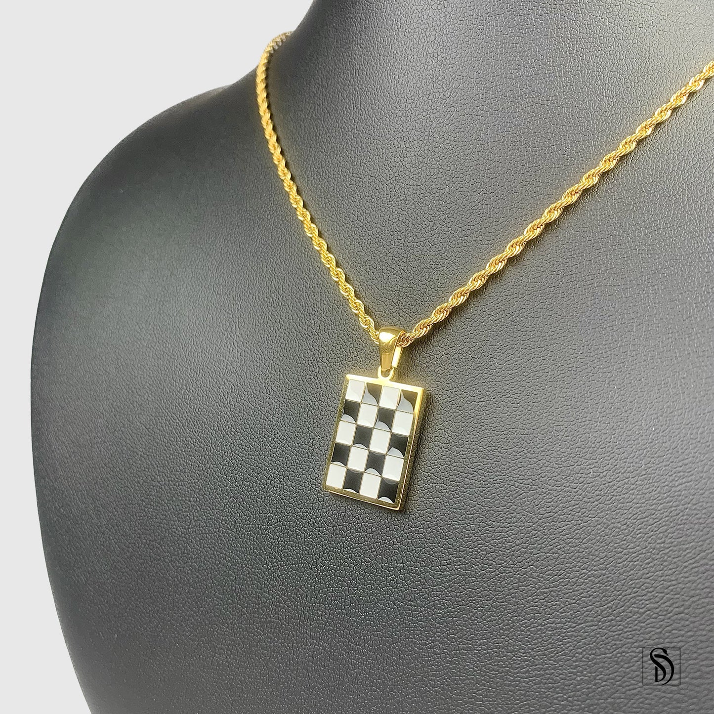 Black and White Chess Board Pendant Necklace