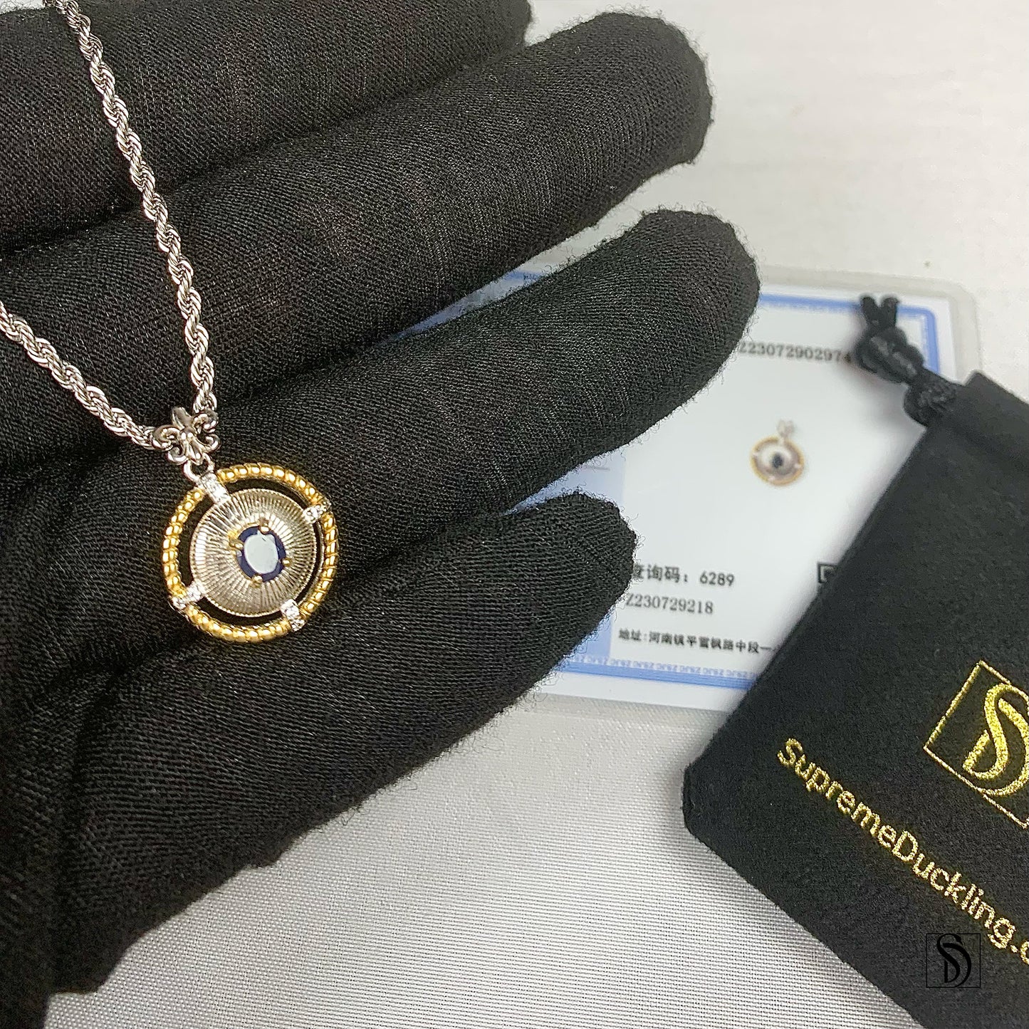 Certified Blue Sapphire Magic Amulet Pendant Necklace