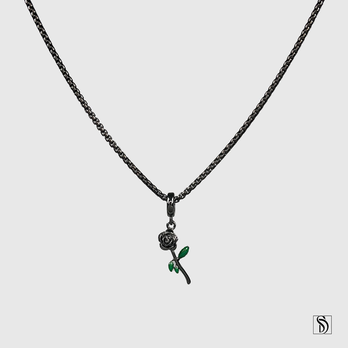 Black Rose Pendant Necklace