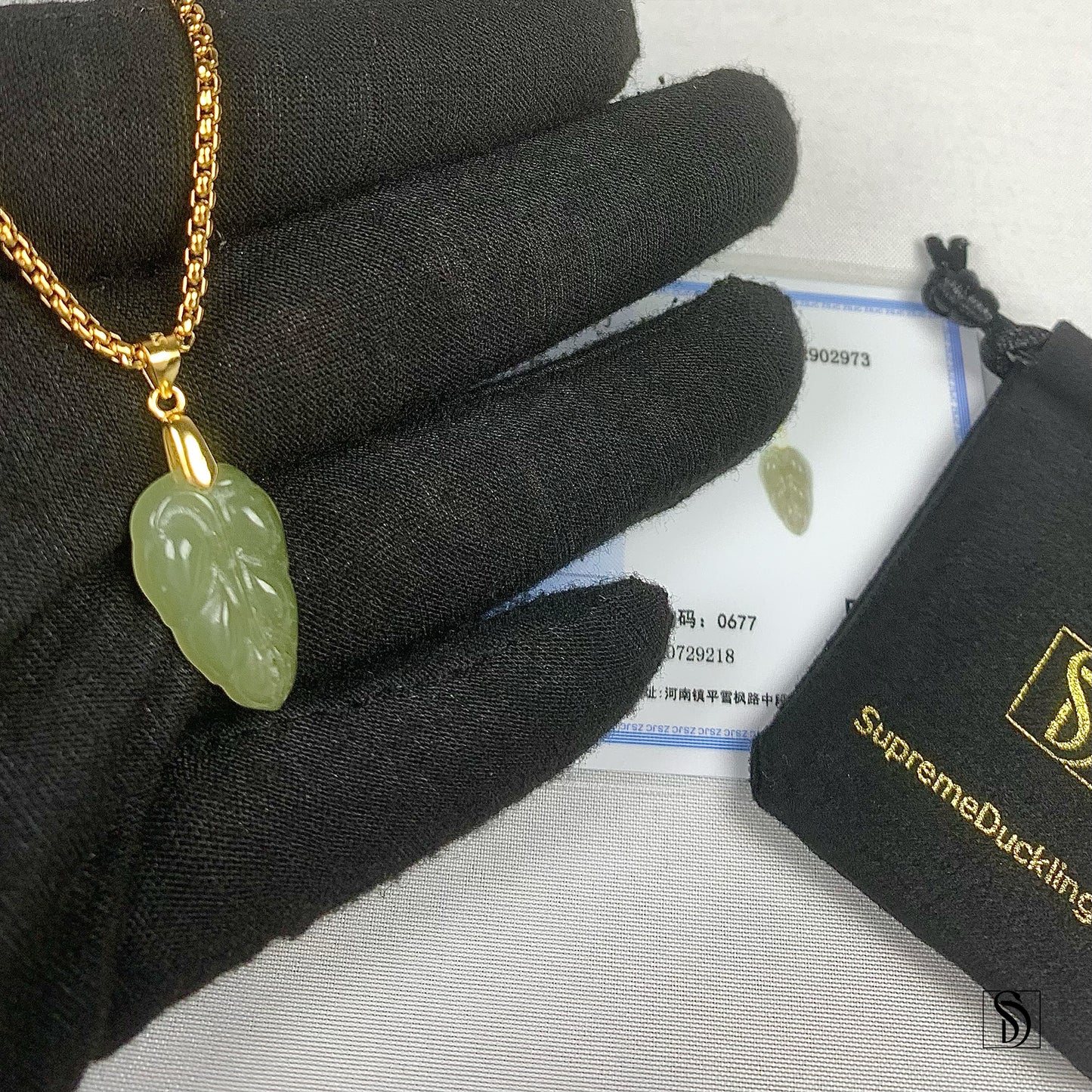 Certified Jade Leaf Pendant Necklace