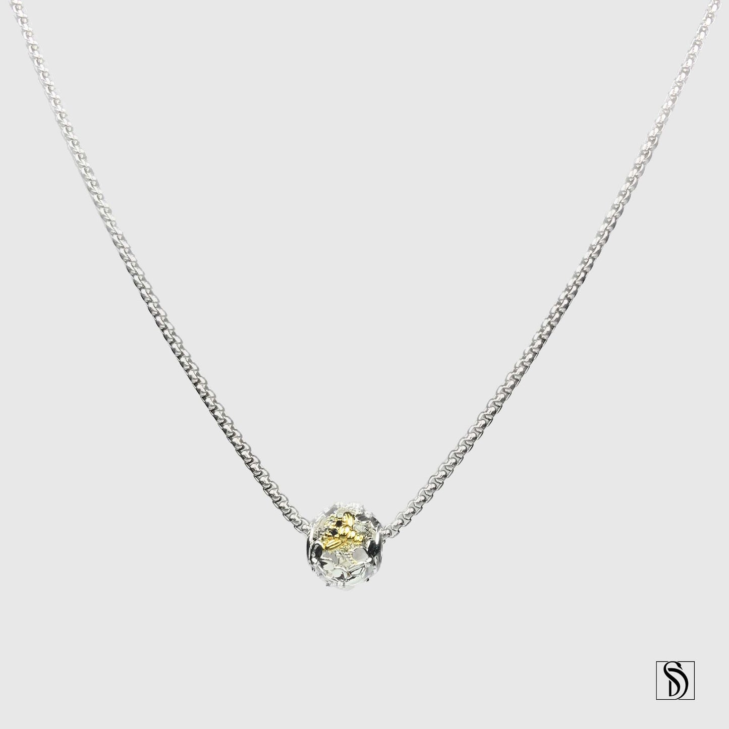 Silver Bumble Bee Two Tones Charm Necklace