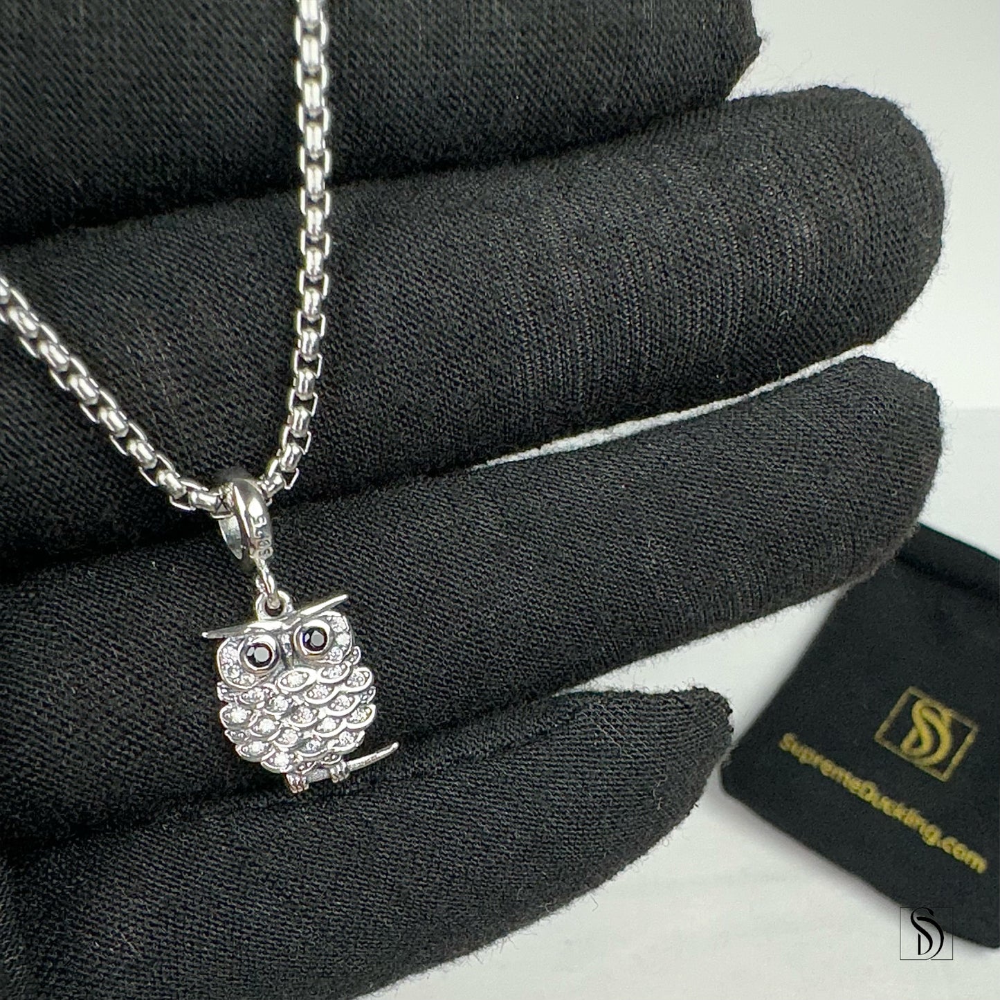 Silver Owl Gemstones Pendant Necklace