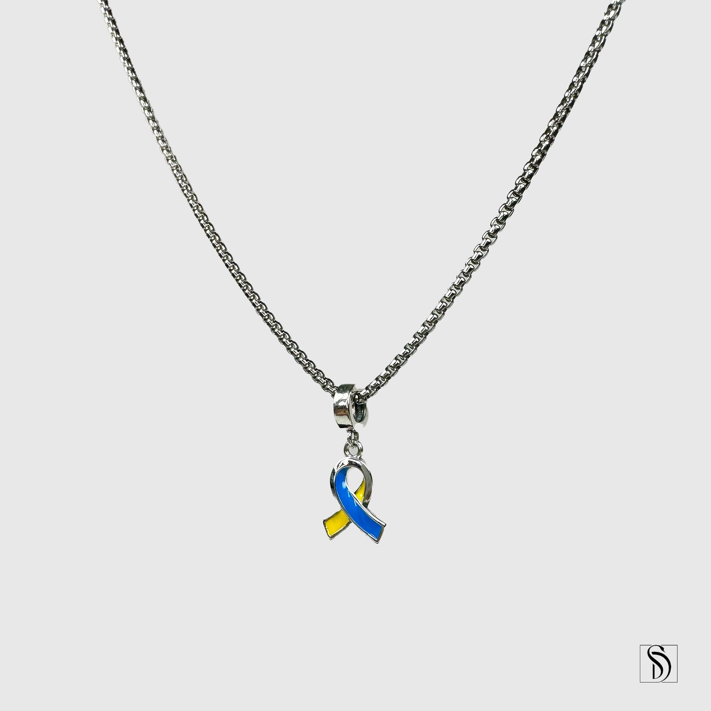 Blue and Yellow Peace Ribbon Pendant Necklace