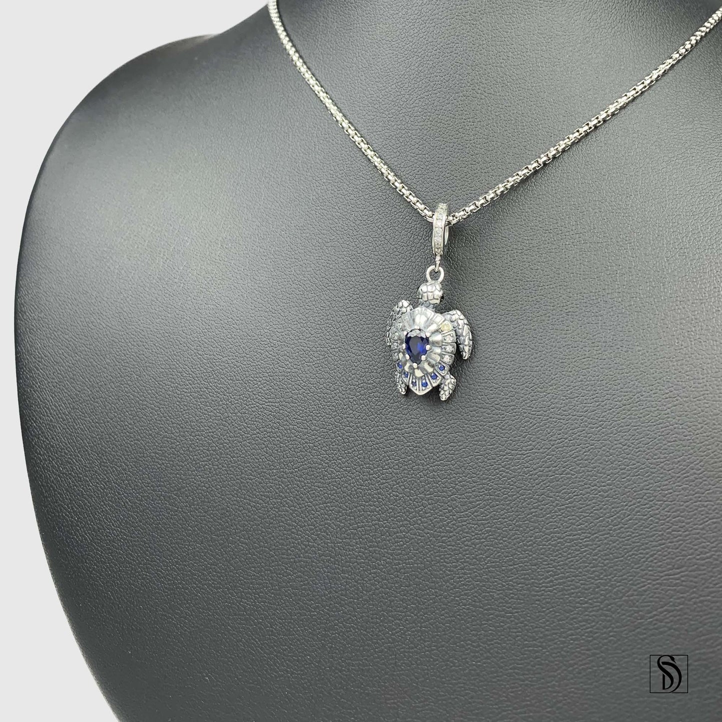 Sea Turtle Blue Gemstone Pendant Necklace