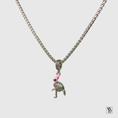 Pink Flamingo Gemstones Pendant Necklace