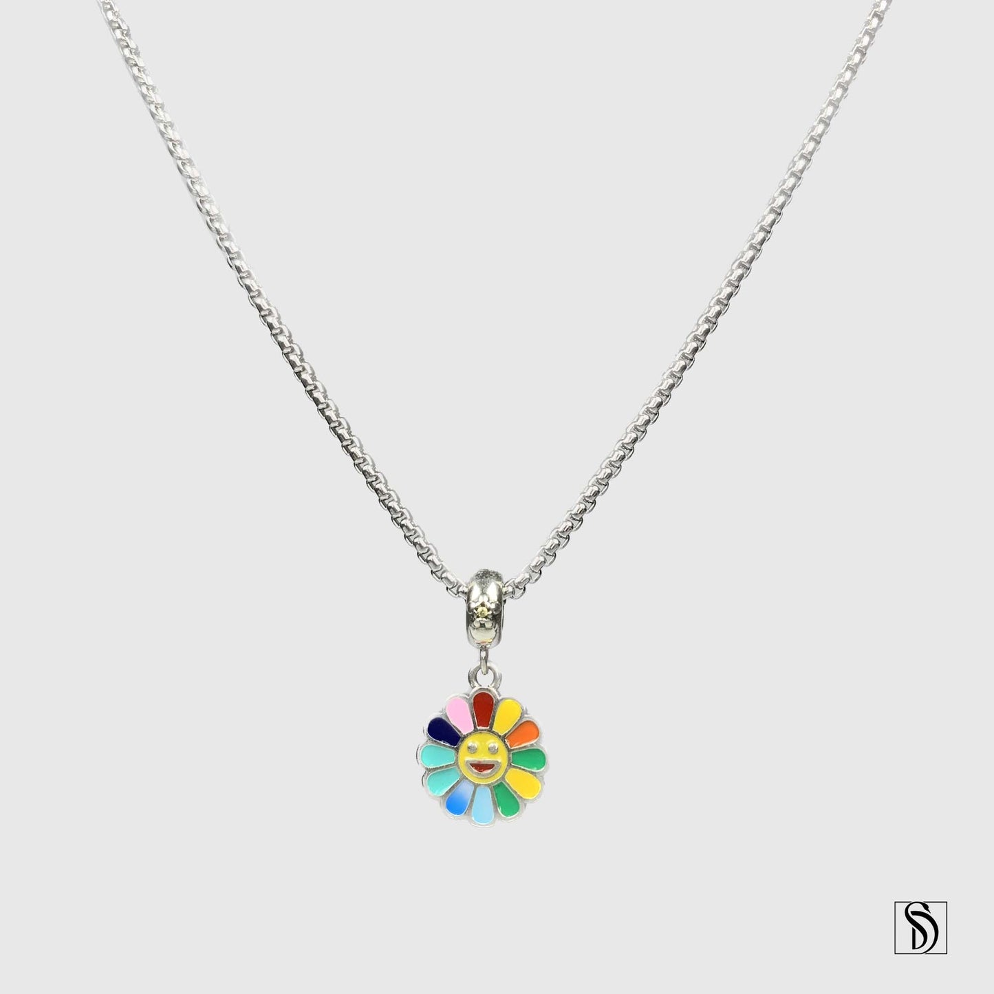 Rainbow Smiley Face Emoji Sunflower Necklace