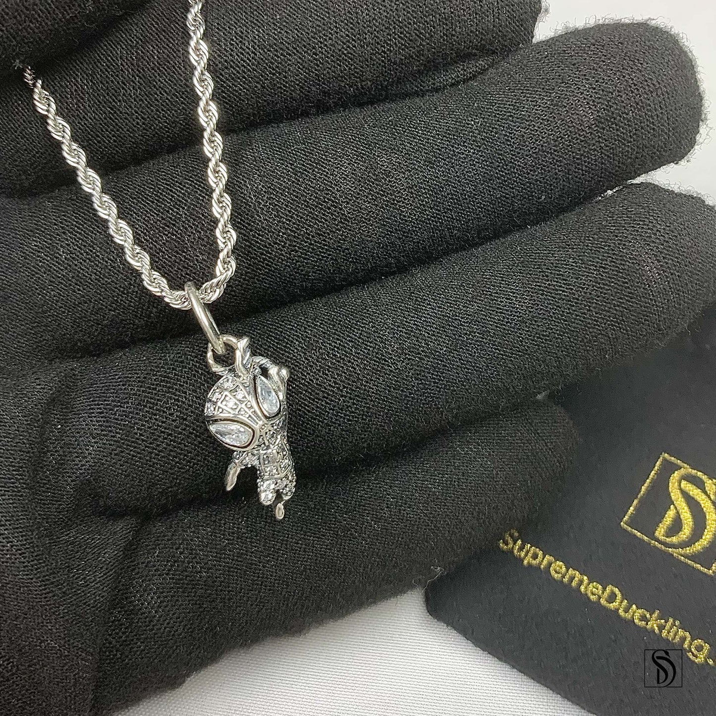 Silver Spiderman Gemstone Pendant Necklace