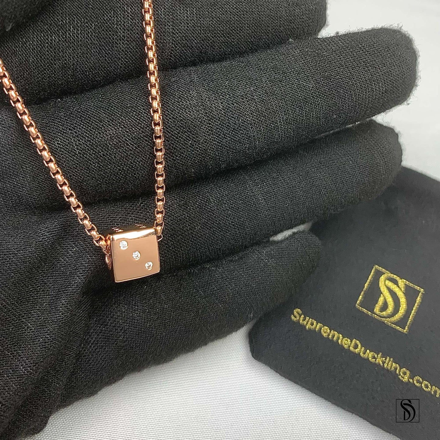 Rose Gold Dice Charm Necklace