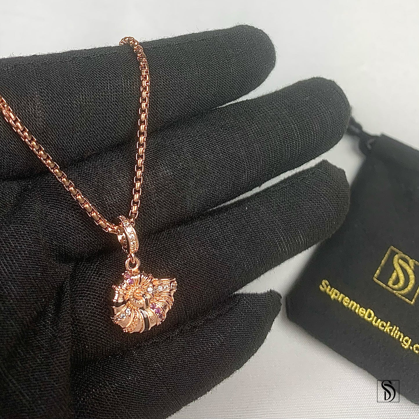 Rose Gold Nautilus Gemstones Pendant Necklace