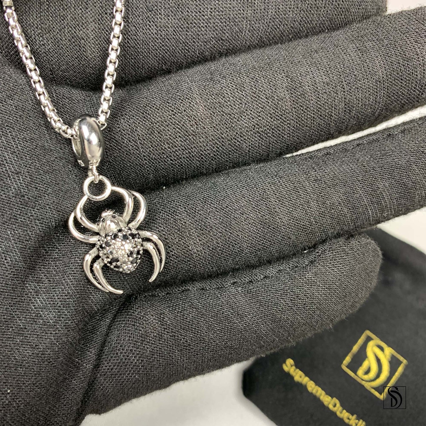 Silver Spider Gemstone Pendant Necklace