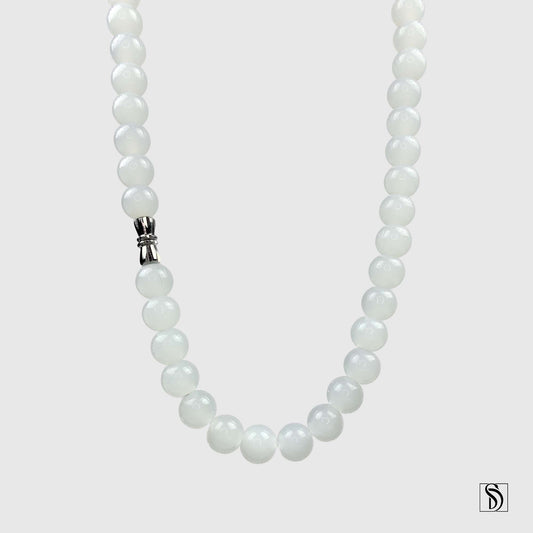 Natural White Jade Beaded Necklace