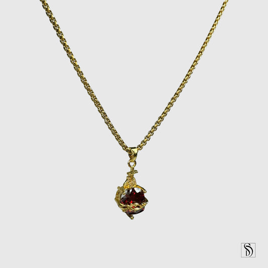 Gold Eye of Horus Red Gemstone Egyptian Ankh Key Of Life Pendant Necklace