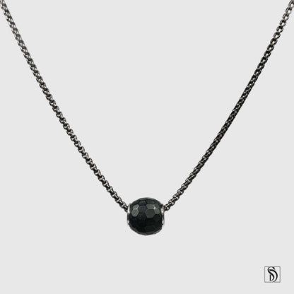 Black Crystal Bead Charm Necklace