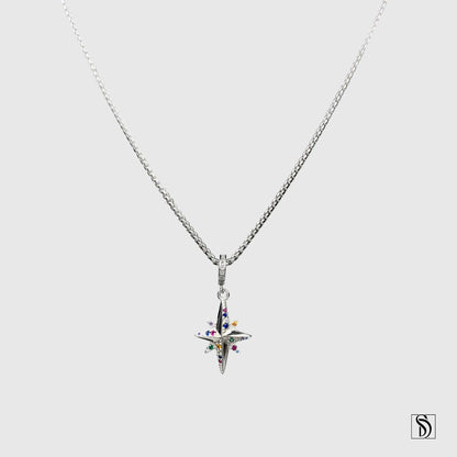 Rainbow Gemstone North Star Pendant Necklace