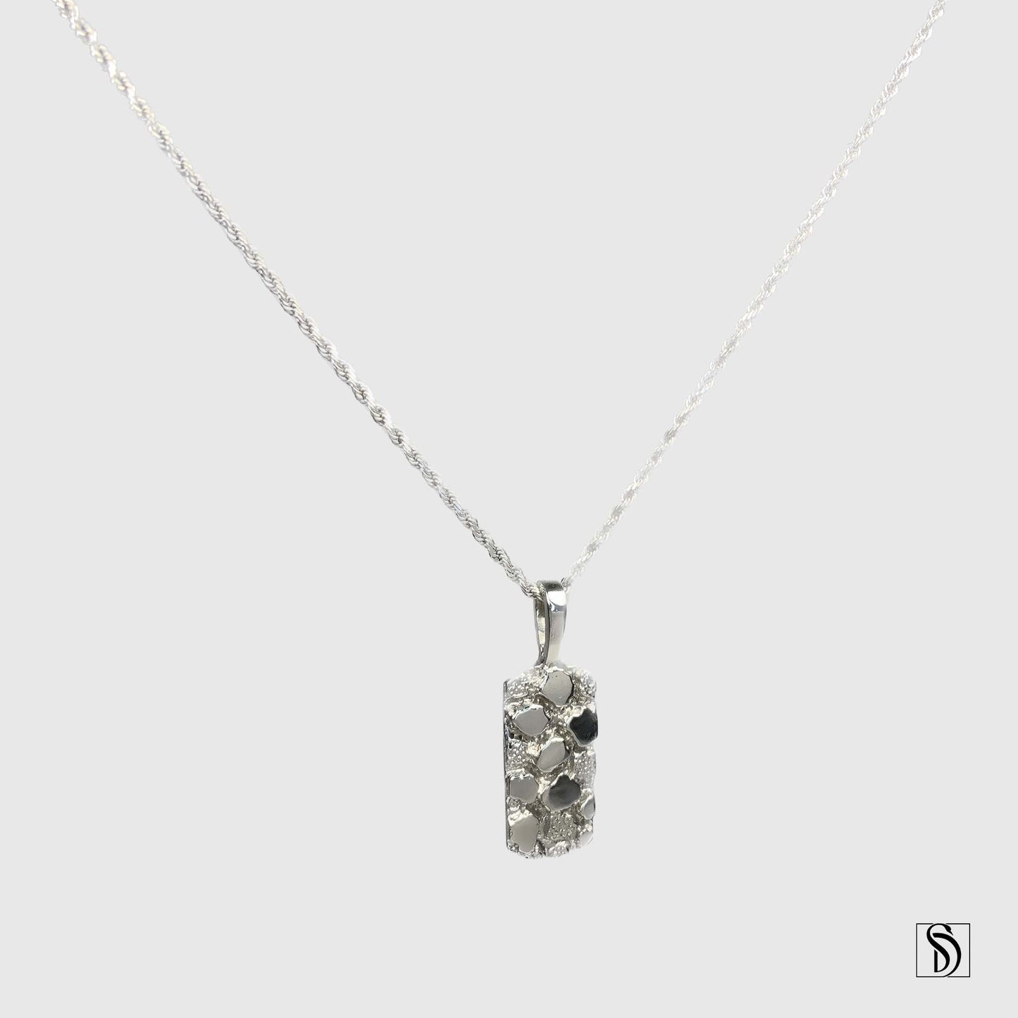 Solid 14K White Gold Nugget Pendant Necklace