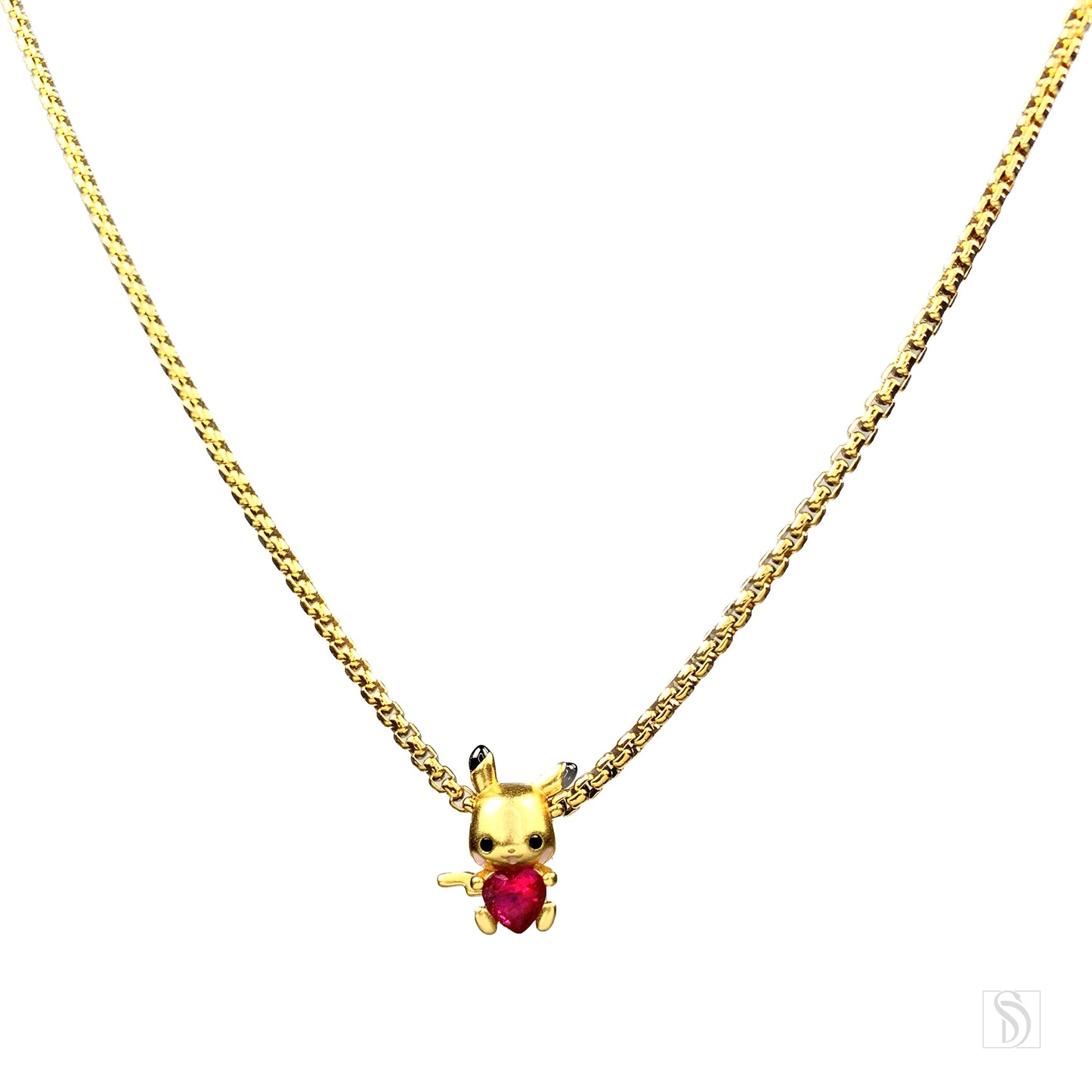 Pikachu Crystal Heart Charm Necklace