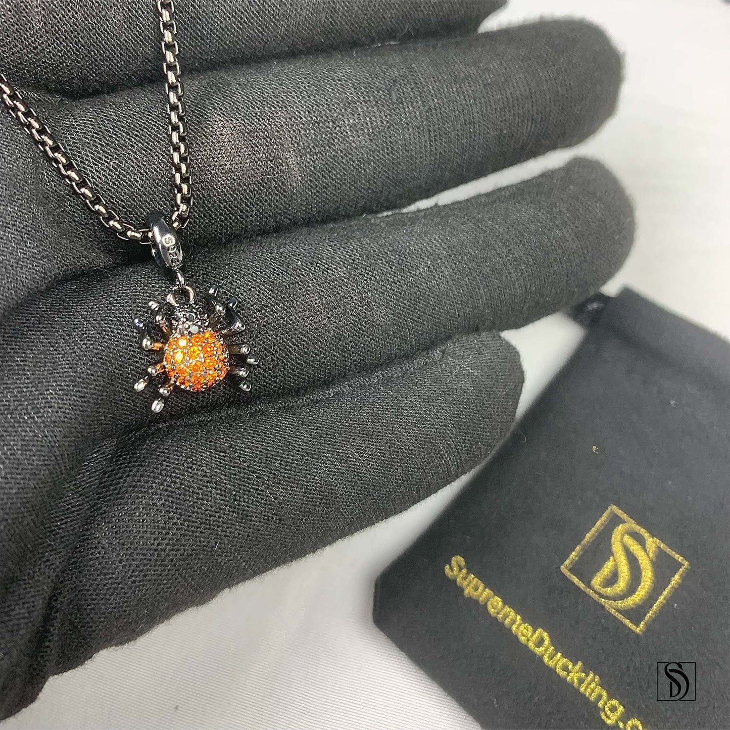 Spooky Spider Orange Gemstone Necklace
