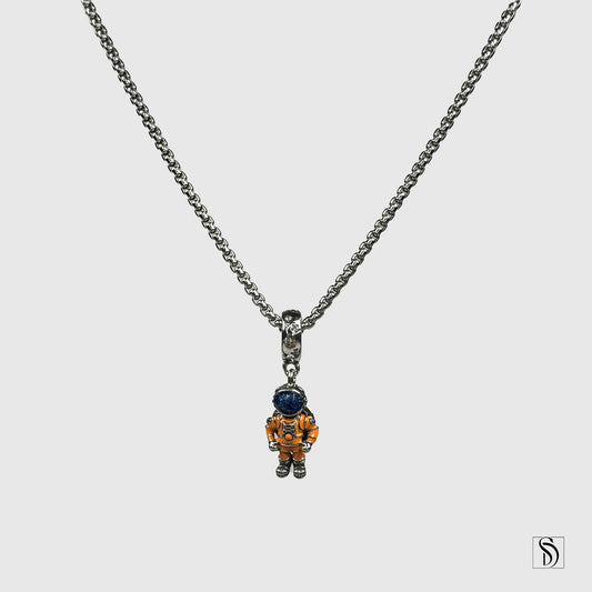 Orange Jumpsuit Astronaut Pendant Necklace