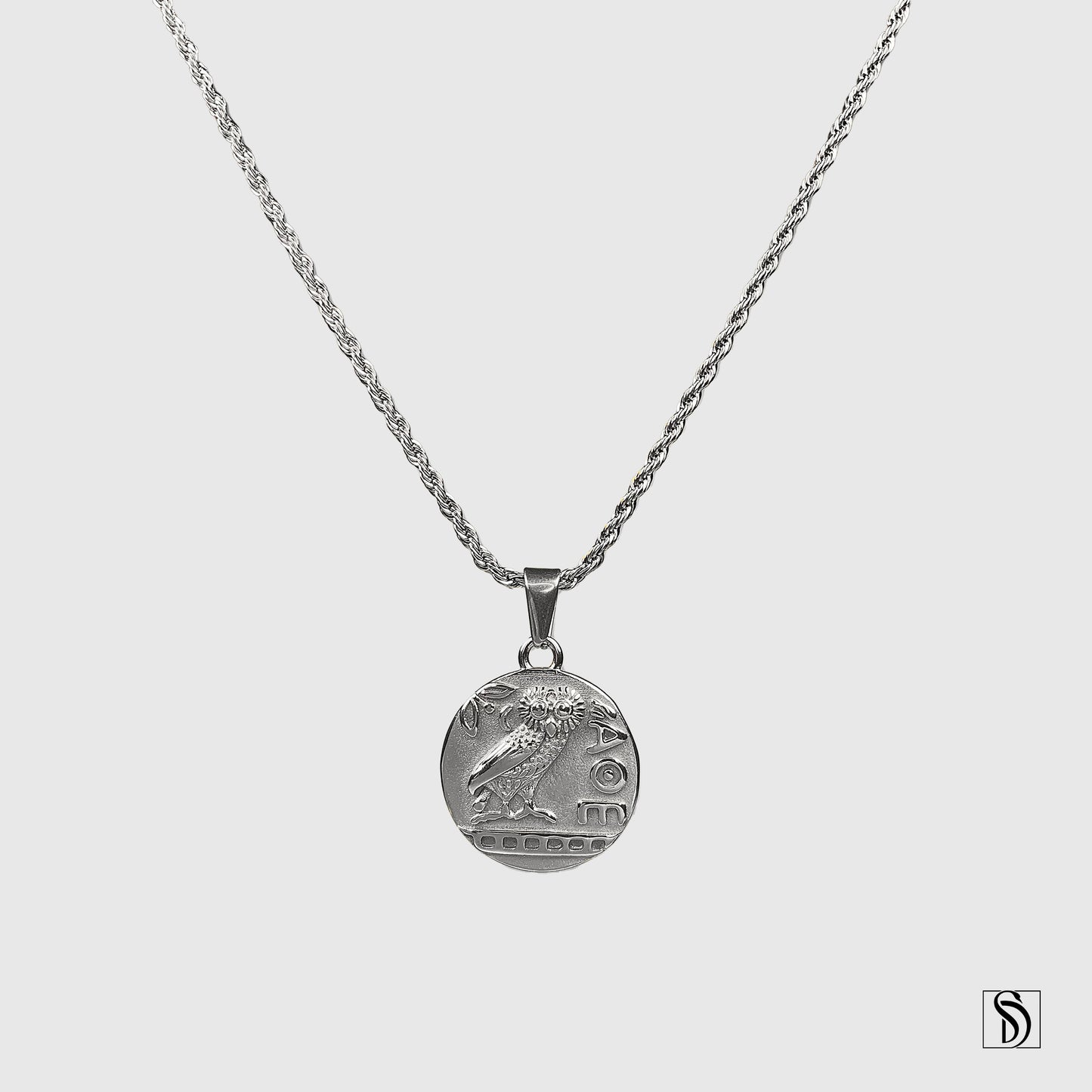 Silver Owl Of Athena Pendant Necklace