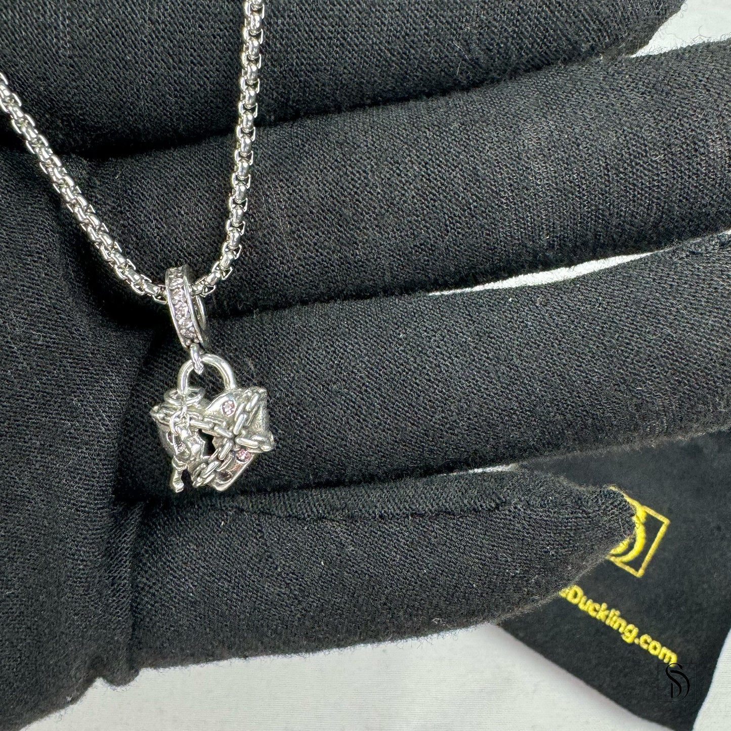 Chained Broken Heart Pink Gemstones Pendant Necklace