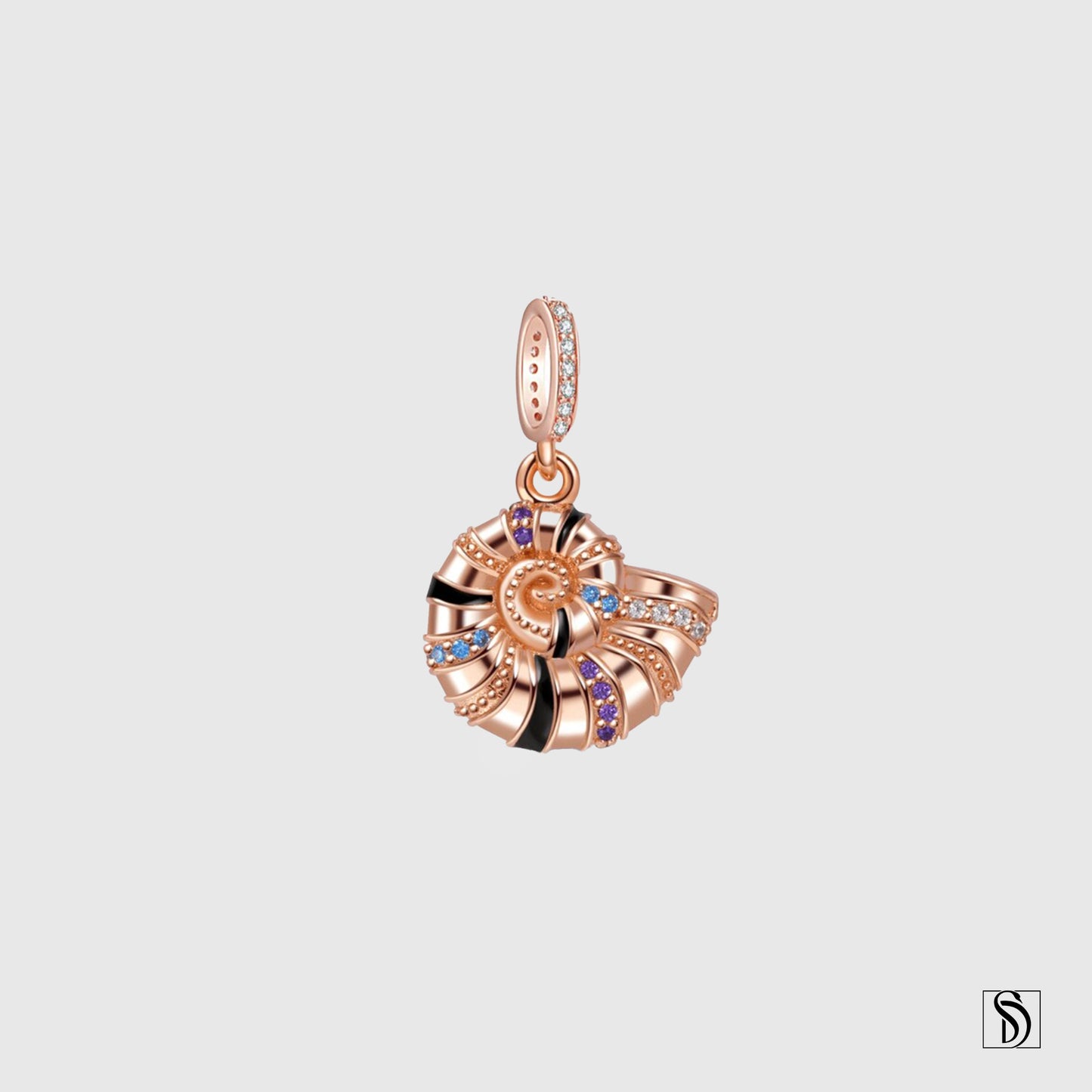 Rose Gold Nautilus Gemstones Pendant Necklace