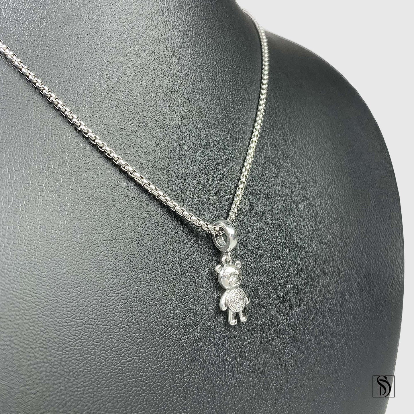 Silver Teddy Bear Pendant Necklace